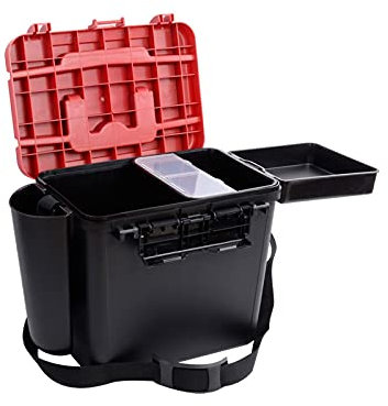 XCSCUK Angelgerät-Box, multifunktionale Meeresangel-Aufbewahrungsbox, tragbarer Sitz-Angeleimer, geeignet für den Außenbereich (Black)