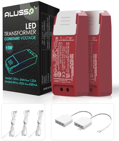 ALUSSO 15W LED Transformator 2er Set, Konstante Spannung 12V/24V Trafo für Innen-LED-Beleuchtungsprojekte, Breite Kompatibilität, Mehrfacher Schutz, Vielseitige Verwendung