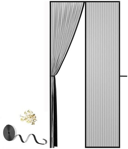 Insektenschutz Balkontür mit Klettband, Magnet Fliegenvorhang, Insektenschutz Vorhang, Moskitonetz Türe, für Küche Wohnzimmer Schlafzimmer Schwarz(100x210cm)