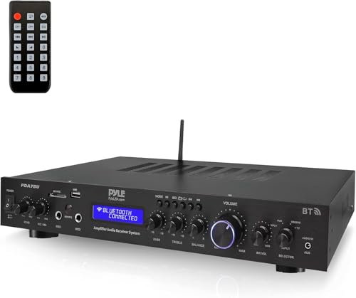 Pyle Amplifier Hifi - Bluetooth AV Receiver, for Echo Studio/Home/Theater - Hi-Fi Mini Amplifiers, Speaker Amp with MP3/USB/SD/AUX/FM Radio, Digital LCD Display, 200 Watts 5 Channel Stereo Amplifier