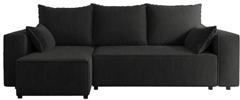 4ALL HOME Ecksofa mit Schlaffunktion Tobi 246x145 cm - Couch - Sofa mit Bettkasten - Eckcouch - L-Form - Schlaffsofa - Schlafsofa mit Bettkasten - Universal (Cord Poso 34 Graphit)