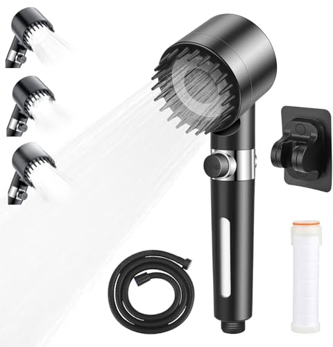 Duschkopf mit Filter & Kalkfilter – Wassersparender Duschkopf mit Schlauch und Halterung, 15-Filter-System gegen Chlor, Kalk und Rost, Schwarz – Hochdruck Duschbrause für Sauberes & Gesundes Wasser