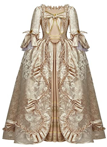 18th Century Victorian Rococo Baroque French Royal Court Queen Marie Antoinette Costume Georgian Dress Ball Gown, Apricot, M