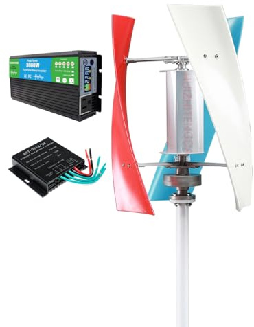 HUIZHITENGDA 220v,Kit Verticale di Turbina Eolica 3000W Generatore di Maglev Permanente 12V-220V con Inverter di Potenza E Regolatore di Carica Eolica Adatto per Uso All'aperto E nel Cortile (3 Lame)