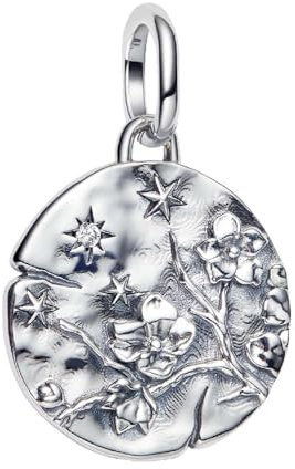 MSPOVOF Medallón con flor de cerezo Charm,S925 cuenta de plata de ley, para pulseras y collares, para regalo de joyería para mujer