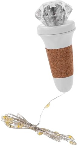USB Korklampe mit Led, Wiederaufladbar, für Flaschen, Oktoberfest Deko | Kunststoff Kork, Weißes Licht, 120mah Akku, Inkl 3 Knopfzellen, für Patio und Garten