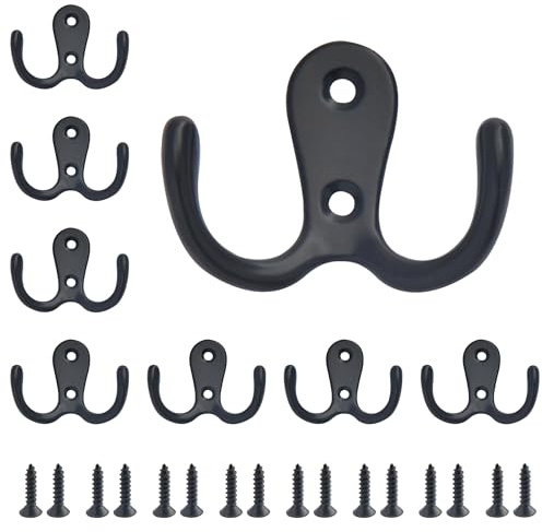 SZWLJ 8 stycken dubbel klädkrok, svart metall dubbel gaffel vägghängare, klädhängare för upphängning av kläder, handdukar, lämplig för sovrum, badrum.