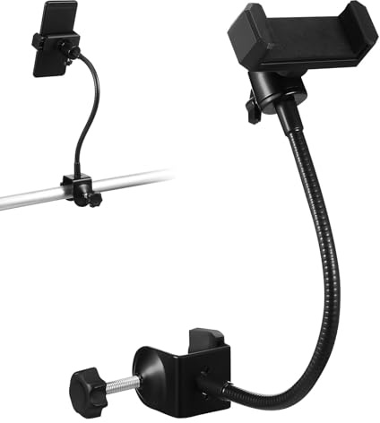 Tofficu Support de Téléphone à Pince Métallique Col de Cygne Flexible 30 Cm, Fixation Réglable pour Pied de Micro, Compatible Smartphone, Support Rotatif en Spectacle et Voyage