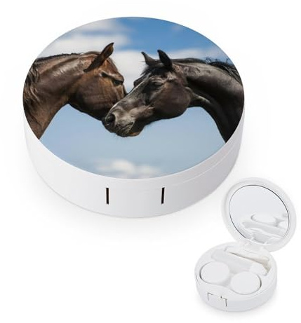 fkgvwo Contact Lens Container Black Horse Travel Contact Lens Box with Mirror Tweezers Solution Bottle