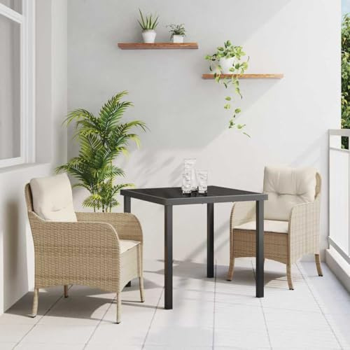 Owoxanthellate Gartenmöbel 3-Teilig Poly Rattan Loungetisch 2 Sessel Beige 31,5 kg Robustes Set für Terrasse Balkon und Patio