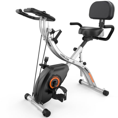 YOSUDA Foldable Exercise Bike,16-Level Adjustable Magnetic Resistance, 5-in-1 Quiet Fitness Bike with LCD Display & Heart Rate, Indoor Cycling Bike with Large Comfortable Seat Cushion, 150KG Capacity
