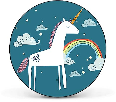 banjado Magnettafel Ø 47cm Schwarz - Magnetwand aus Metall - Magnetpinnwand als Memoboard - Pinnwand Magnettafel Küche, Büro, Kinderzimmer inkl. 4 Magnete & Montageset - Einhorn