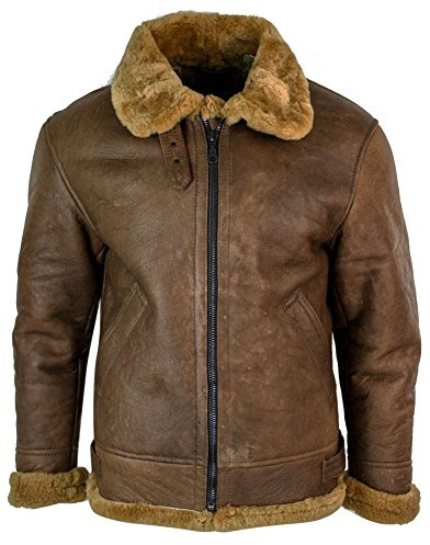 Infinity Leather Mens Retro Vintage Classic Real Sheepskin RAF Pilot Flying Jacket Tan Ginger Fur Zip