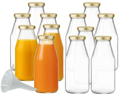 mikken 12 x glasflaska 500 ml, flaska med skruvlock guld inkl. tratt