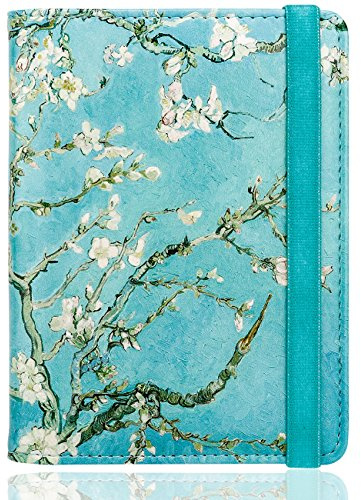WALNEW Passport Holder, PU Leather Travel Passport Cover Wallet, RFID Passport Case with Card Holder, Travel Essentials for Women Men (Tree and Flower)