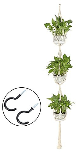 Warooma Macrame Plant Hanger Long 3 Tier Hanging Air Plant Holder with 2 Hooks for Hanging Indoor Outdoor Flower Basket Pot Home Decor - 71inches