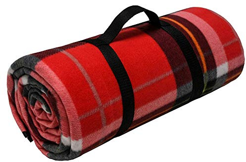 Brandsseller Fleece-Picknickdecke XXL ca. 200 x 200 cm - Unterseite Aluminiumbeschichtet - Kariert/Rot
