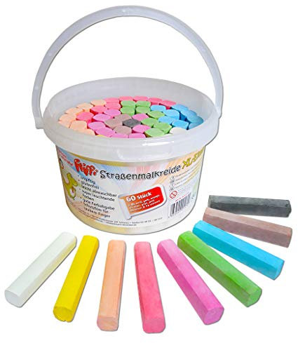 Wiemann Lehrmittel Flippi Straßenmal-Kreide für Kinder im Eimer in 9 Farben, 60 Stück (Ohne Glitzer)