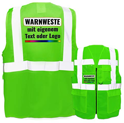 Warnweste mit Reißverschluss und Taschen * Druck auf Rücken + Front/Premium-Druck * Farbe & Größe: Neon Grün/Größe 3XL * Aufdruck selbst gestalten * Bedruckt mit Design Foto Text Logo