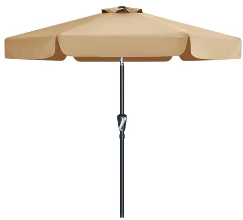 MasterCanopy 230 cm Sonnenschirm neigungsverstellbar, mit schönem Volant, 6 Rippen und Kurbel, für Patio, Garten, Terrasse, Markt, Khaki