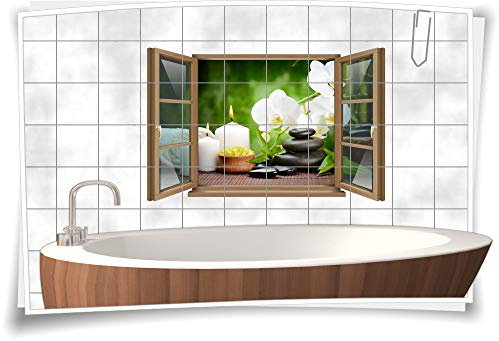Medianlux Wand-Tattoo Wand-Bild Fenster SPA Wellness Orchideen Steine Kerzen Deko Wohnzimmer Küche Aufkleber Folie Digitaldruck, 120x78cm, 15x20cm (BxH)