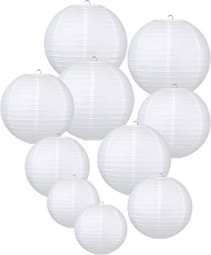 Papierlaterne Lampions Rund Lampenschirme Weiß | 10 PCS für Hochzeit Taufe Party Geburtstag Dekoration wiederverwendbar Einschulung Babyparty Deko