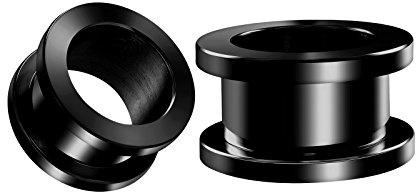 Pair of Black Anodized Gauges 14 mm screw-fit Flesh Tunnels Ear Plugs Piercing Jewelry Stretcher Earring Lobe BGTU 10637