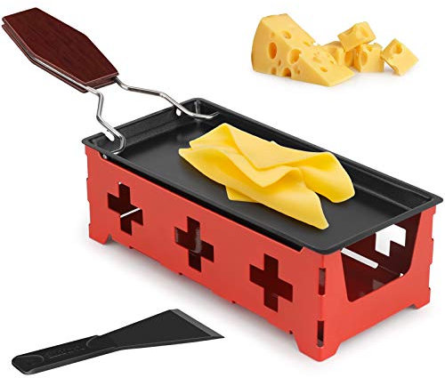 Raclette Bandeja para Hornear de Rotaster Portátil Antiadherente Bandeja con Espátula de Silicona para Derretir Queso, Chocolate, Mantequilla Rojo