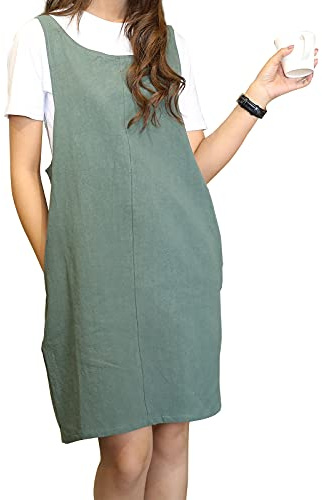 YushengTai Grembiule Stile Giapponese in Lino Di Cotone con Tasche e Cinturino a Forma Di X - Ideale Per Cucinare, Barbecue, Giardinaggio e Tempo Libero