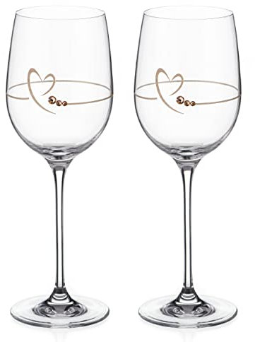 DIAMANTE Swarovski Wine Glasses Pair - ‘Heart of Gold’- Embellished with Swarovski Crystals – Set of 2