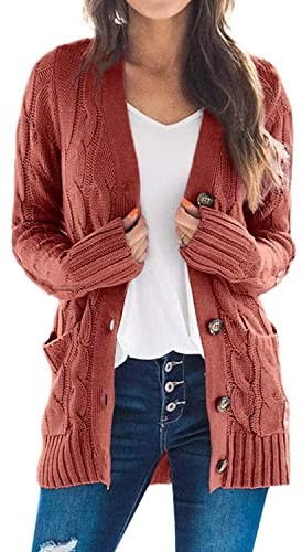 Easygou Cardigan da donna con bottoni, maglione a maglia grossa, maglione oversize morbido a maniche lunghe aperto sul davanti con tasca morbida