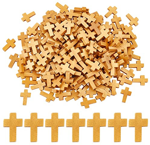 SUNNYCLUE 200Pcs Ciondoli A Croce in Legno Ciondoli A Croce Piccola in Legno Naturale con Foro per Bomboniere Collana Creazione di Gioielli Accessori Fatti A Mano Artigianali Fai-da-Te, Cammello