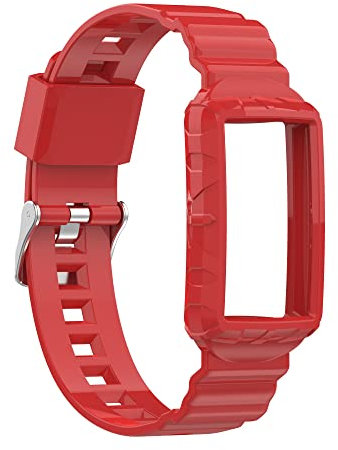 Chofit Straps Compatible with Fitbit Charge 6/5/4/3, Rugged Band with Bumper Case Protective Cover (Red)