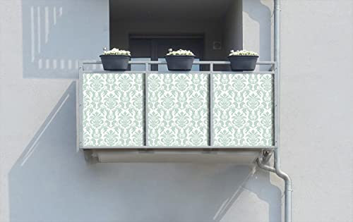 Wallario Balkonverkleidung, Sichtschutz, Windschutz, Meterware nach Maß - Motiv Königliche Schnörkelei in weiß und grün (Grundpreis: 27,95Eur/m)