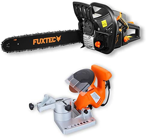 FUXTEC Benzin Kettensäge FX-KS262-SET inkl. elektrischem Kettenschäfer – Motorsäge 2,85kw 61,5ccm Hubraum & EASY-Start – Schwertlänge 20 Zoll inkl. Schwertschutz & Tragetasche