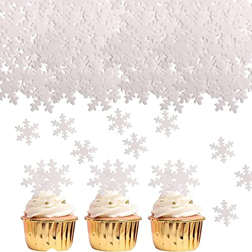 GoldRock 50 Pack Edible Snowflake Cake Toppers, Tortendeko Essbar Schneeflocken, Schneeflocke Frozen Tortendeko,Weiße Schneeflocken Deko Kuchen,Esspapier Tortendekos, Essbare Schneeflocke für Torte