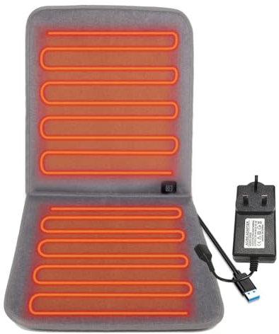 USB AC/DC Adapter Heated Seat Cushion for Office Chair, Large Heating Area Heated Seat Cover Therapy Heating Pad for Back, Lumbar, Hip, Thigh with 3 Temperatures Levels, 17In*35.5In