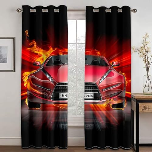 CTQTZ Sportwagen Vorhänge Blickdicht rotes Auto Gardinen mit Ösen 200x160 cm (BreitexHöhe) 2er Set Verdunkelungsvorhang Blickdicht für Dekoration Kinderzimmer