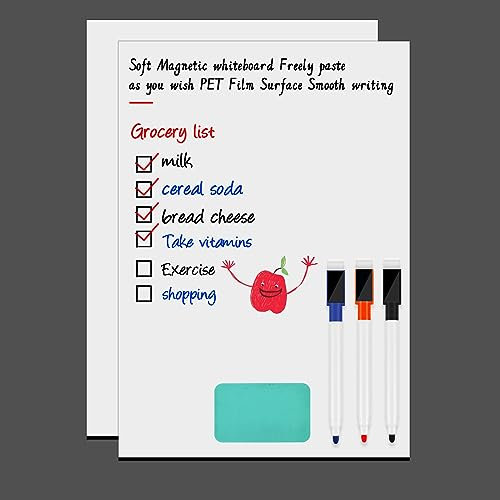 Sinofort Lavagna Cancellabile Bianca 2 Pezzi Lavagna Magnetica da Parete Lavagna Magnetica Frigo Lavagna Adesiva Foglio Magnetico Adesivo per Agenda Settimanale Cucina Ufficio