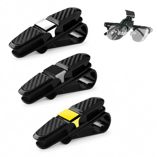 Brillenhalter für Auto Sonnenblende, 3 Stück Brillenhalter Auto,Sonnenbrillen Brillen mit Kartenkarten Clip, Universal Doppelenden Brillenhalterung-Schwarz