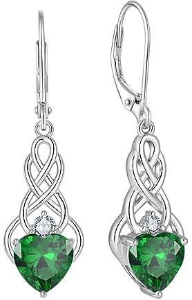 FJ Unendlichkeit Keltischer Knoten Ohrringe Damen 925 Sterling Silber Hängend Geburtsstein Ohrringe Irischer Glücksschmuck Geschenke für Frauen