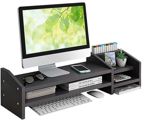Fleau Home Monitorerhöhung – Laptopständer – Laptoperhöhung – Schreibtisch-Organizer – Bildschirmerhöhung – Holz (Schwarz)