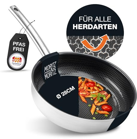 Moritz & Moritz Padella Antiaderente 28 cm Atruttura a Nido D'ape con Rivestimento Ceramico - Adatta a tutti i tipi di piano Cottura - Padelle Antiaderenti induzione per Cucinare, Friggere e Brasare