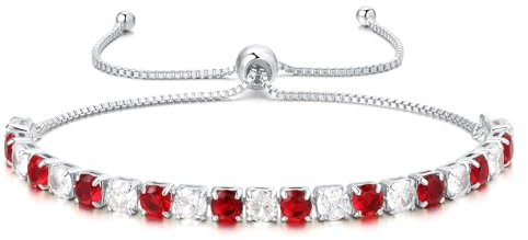 LOVANS Armband Silber Rot Damen Verstellbares Tennisarmbänder mit Funkelnden Weißen und rot Zirkonia Steinen Schmuck Geschenke für Frauen Damen Mädchen für Weihnachten Valentinstag Muttertag
