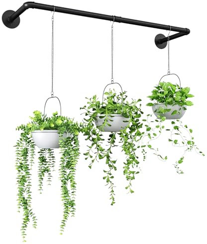 Bamworld Sospensione per Piante per Piante da Interno, Supporto per Piante Sospeso da Interno, Mensola per Piante da Finestra in Metallo Nero (Vaso e Piante Non Inclusi)