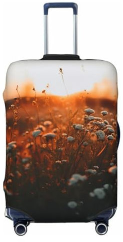 HerfsT Kofferbezug mit Blumen im Sonnenuntergang, elastisch, waschbar, staubdicht, Gepäckschutz für Reisen, passend für 45,7 - 81,3 cm, Schwarz , M