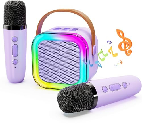 HassoKon Karaoke Maschine Kinder mit 2 Drahtlosen Mikrofonen,Tragbares Bluetooth Karaoke Maschine mit Stimme Wechselnde Effekte & LED-Lichter,Geschenke für Alter 3-18 Kinder, Jungen, Mädchen