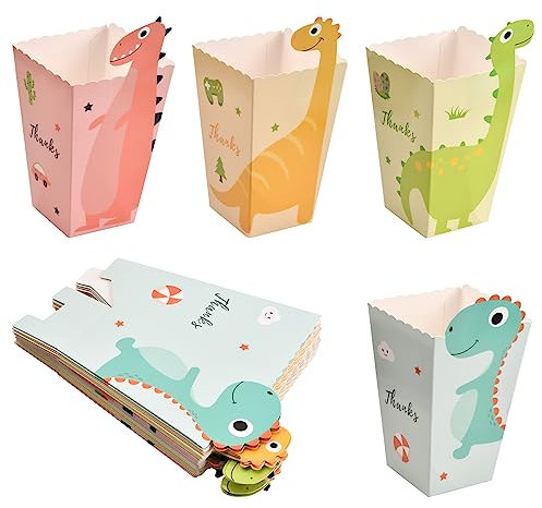 24 Pcs Popcorn Tüte Klein Popcorn-Boxen Papier Popcorntüten Dinosaurier Behälter für Popcorn Bunt Candy Tüten Partytüten Für Snacks Candy Container für Bonbons, Filmabend Karneval Kinder Geburtstage