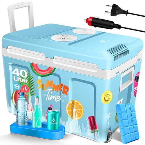 KESSER® Nevera eléctrica portátil 40L con ruedas | Calienta y enfría | Termoeléctrica | Mini nevera | 12V y 230V | Para coche, camping y enchufe | Modo ECO | Incluye acumuladores de frío | Multicolor