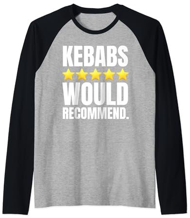 Funny Kebabs And Vertical Spit or Rotisserie Doner Kebab Raglan Baseball Tee